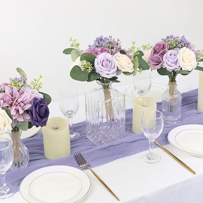 Artificial Bridesmaid Bouquets 4Pcs -7 Inch Bridesmaid Bouquets Fake Floral Silk Rose Handmade for Wedding Holding Flowers, Bridal Shower,Engagement Wedding Ceremony Anniversary - Lilac