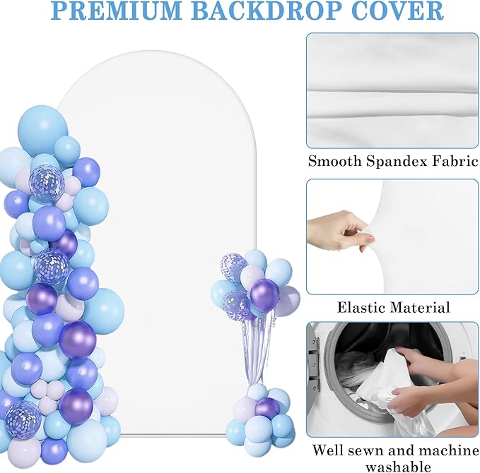Wedding Arch Backdrop Stand with Arch Cover Spandex,7.3Ft Metal Balloon Arch Stand Frame for Wedding Birthday Party Baby Shower Bridal Banquet Decoration, White