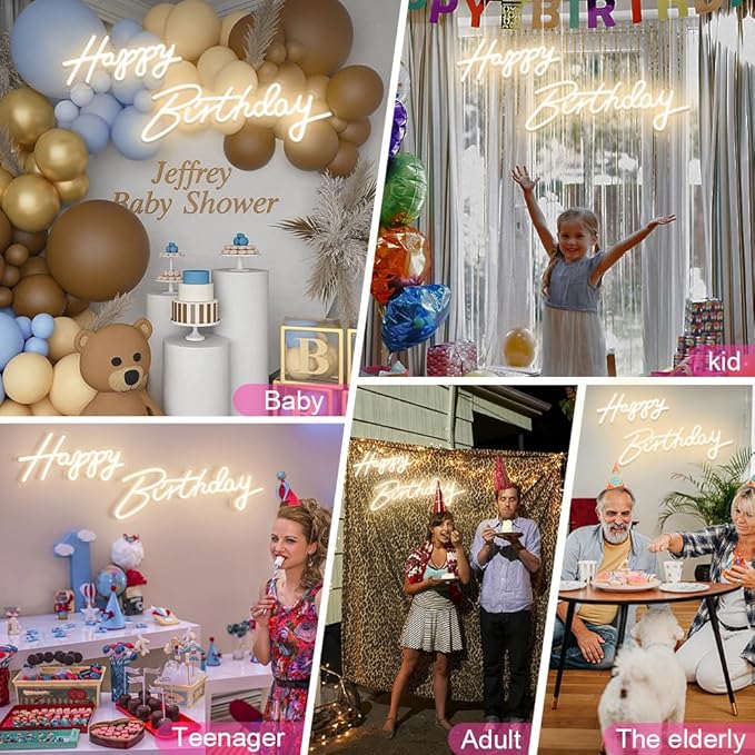40"/23" Happy Birthday Neon Sign Large - Happy Birthday Sign 12V - Happy Birthday Light Up Sign with Dimmable Switch - 2PCS Happy Birthday LED Sign for Backdrop, Party, Celebration, Decoration