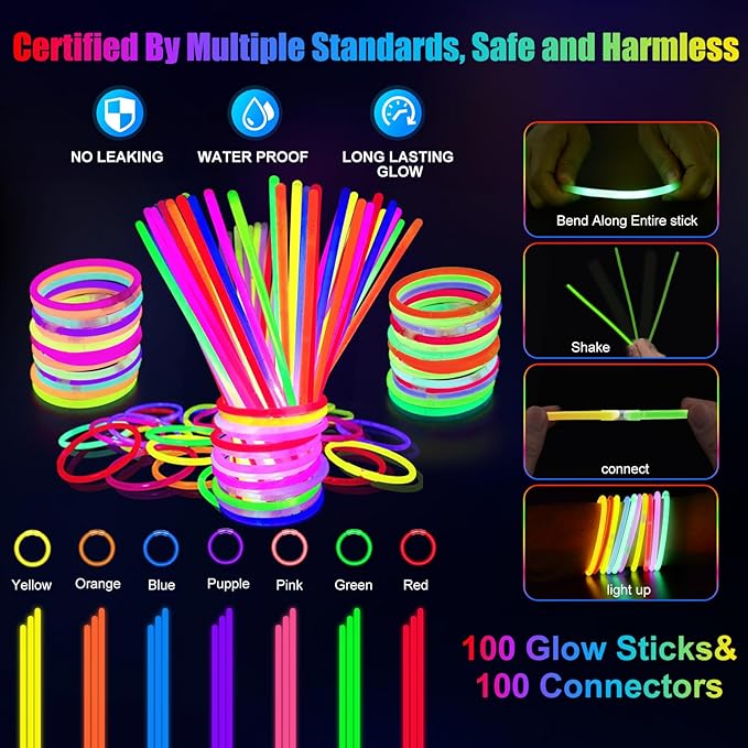 158 PCS Glow in the Dark Party Supplies, 14PCS LED Glasses, 30LED Finger Lights, 14LED Light Hairs and 100PCS Glow Sticks Bracelets, Neon Party Favors for Wedding, Concert, Birthday, New Year