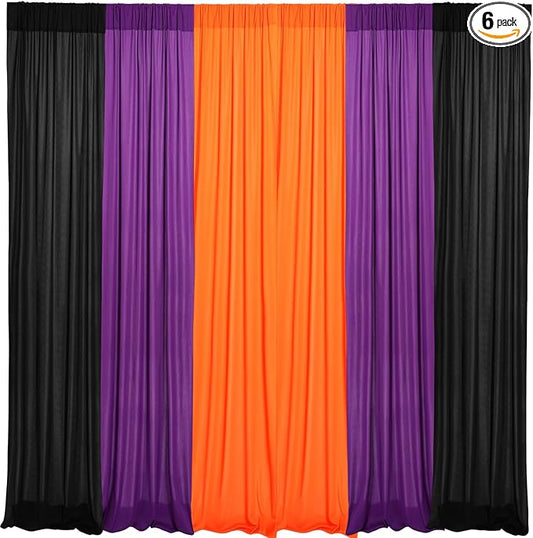 6 Pcs Halloween Party Decoration, 2.6 x 8 ft Black Orange Purple Curtains, Fabric Cloth Photography Background with Bag, for Wall Doors Halloween Birthday Party Favors Supplies Indoor Outdoor