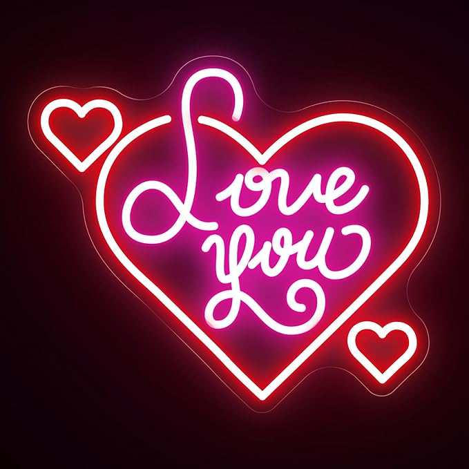 Love You Neon Sign for Wall Decor, Soft Handwritten LED Neon Light for Bedroom & Romantic Night, Heartfelt Neon Wall Art for Anniversary & Valentine’s Day Decorations 15"x12.8"