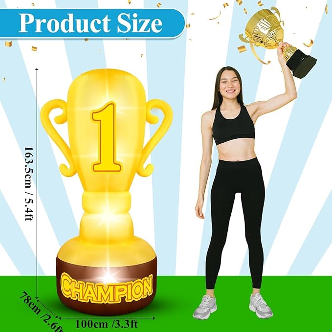 5.4FT Giant Inflatable Trophy Outdoor Decorations Blow up Trophy Decor Built in 4 LED Lights for Award Trophies Inflatable Decorations Large Trophies Supplies for Sports Competitions Party
