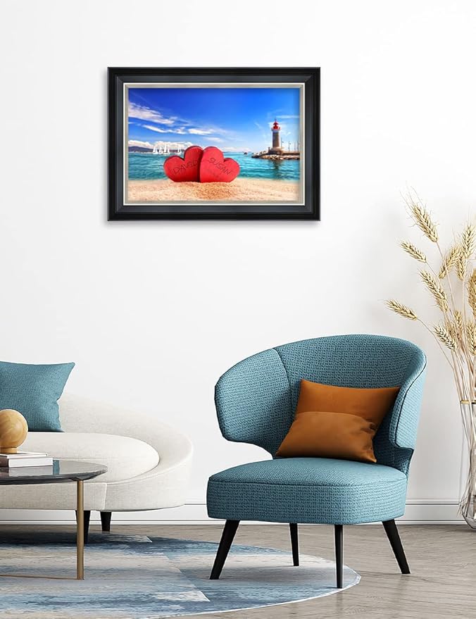 IPIC - Beach Lovers, Personalized Framed Wall Art with Names and Date on, Giclee Prints with Solid Wood Frame, Customized Gift and Memorial Gifts for Wedding Anniversary.