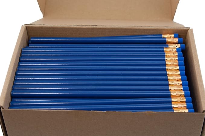 Recycled Newspaper Pencil (Royal Blue) (Full Size Round Painted Pencils) (Earth Friendly Pencil) (Latex Free Eraser) (HB Number 2 Lead) (Box of 144)