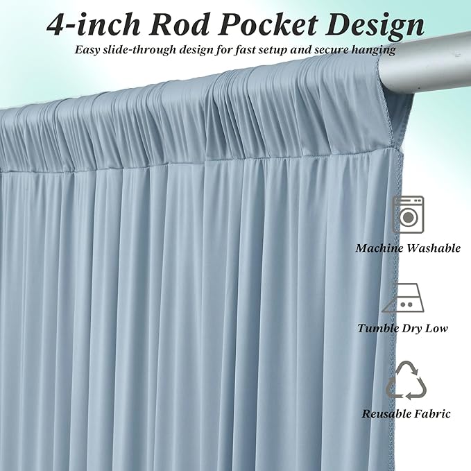30 ft x 10 ft Wrinkle Free Dusty Blue Backdrop Curtain for Parties, 6 Panels 10ft Polyester Dusty Blue Photo Backdrop Drapes for Graduation Birthday Wedding Party Stage Curtains