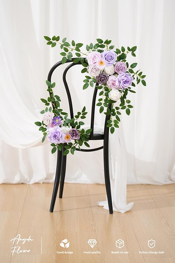 2pcs Purple Deluxe Welcome Sign Artificial Flowers Wedding Backdrop Garland Hanging Floral Arrangements for Ceremony Reception Entryway Board Sweetheart Table