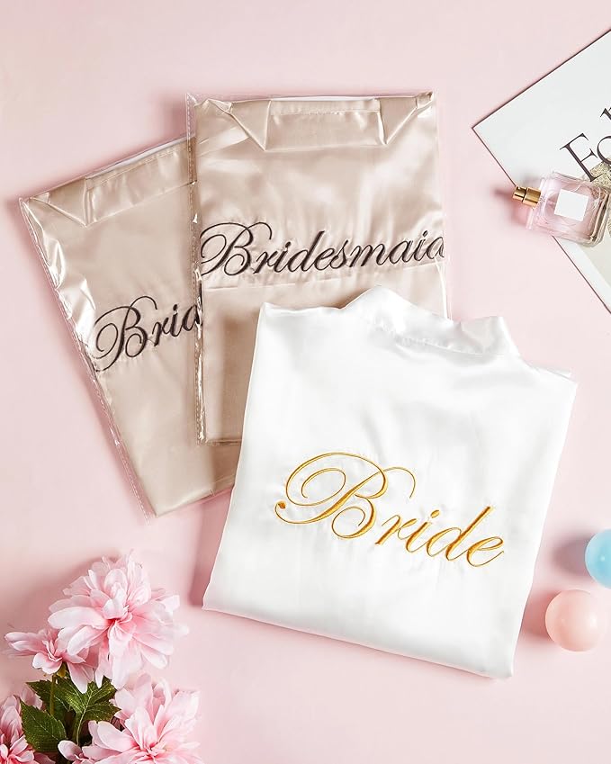 Jecery 12 Pcs Bridesmaid Robes Bride Kimono for Wedding Day Satin Embroidered Bridal Party Robes
