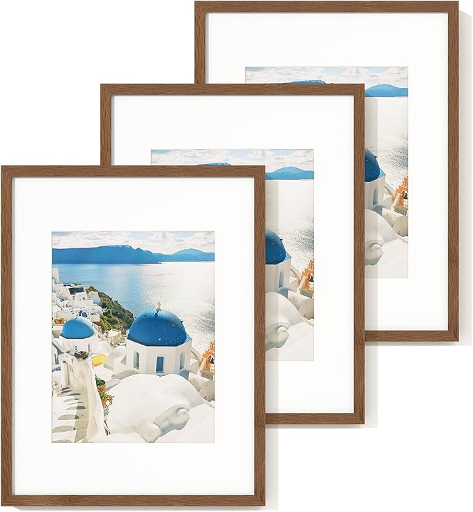 Axeman 16x20 Picture Frame with Mat for 11x14,Solid Oak Wood Poster Frame with Tempered Glass for Home Decor, Wooden 16x20inch Photo Frame for Art Photo and Prints, Wall Hook Included, Oak 3 PCs