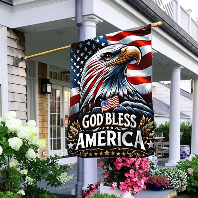 FLAGWIX American Flag - Patriotic Eagle God Bless America Flag MLN2548F, House Flag (29.5" x 39.5") - USA Flags Premium Polyester - Decorative Indoor Outdoor Flag