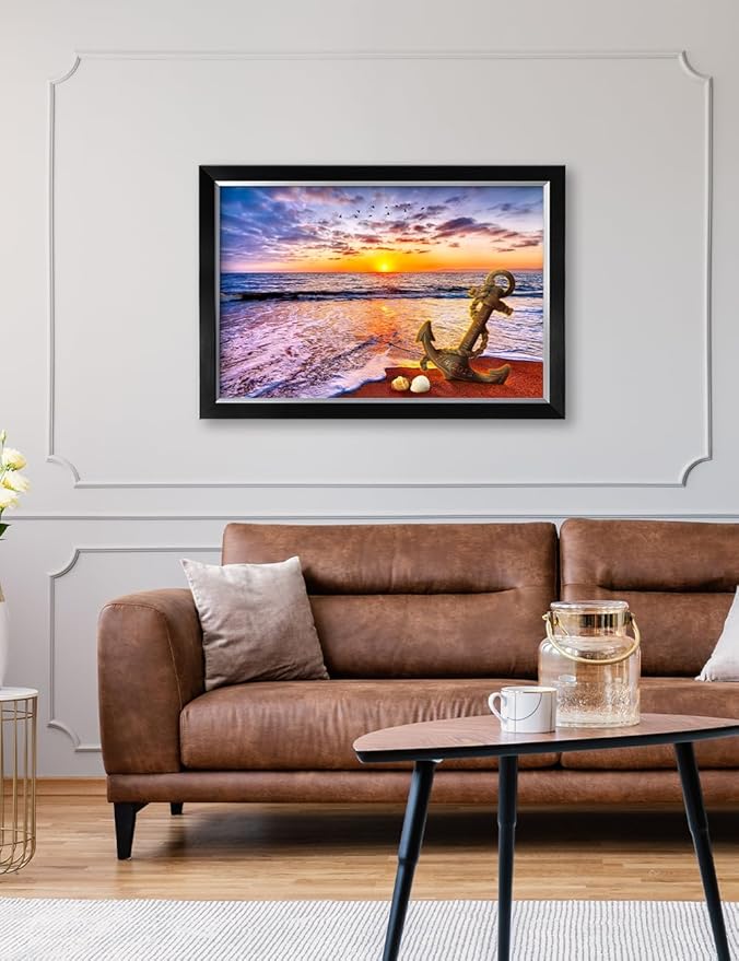 IPIC - "Anchored in Time Personalized Framed Wall Art, Custom Beach Sunset Canvas Print with Name and Date, A Personalized Gift for Couple, Wedding, or Anniversary, Coastal Home Decor