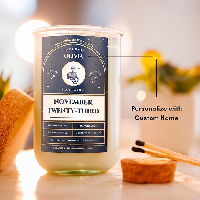 Personalized Birthday Candles - Custom Birthdate Astrological Zodiac Scented Candles. Astrology Gifts. All Natural Soy Wax. 75+ Hour Burn Time. Made in USA