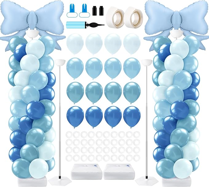 Kasyat Dusty Blue Bow Balloon Column Stand Kit Retro Baby Blue Balloon Arch Garland Kit Bow Decor for Boy Baby Bridal Shower Birthday Wedding Party Coquette Decorations