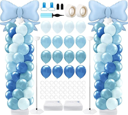 Kasyat Dusty Blue Bow Balloon Column Stand Kit Retro Baby Blue Balloon Arch Garland Kit Bow Decor for Boy Baby Bridal Shower Birthday Wedding Party Coquette Decorations