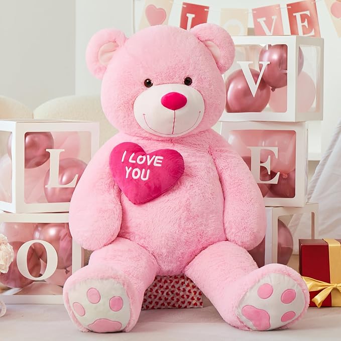 Giant Teddy Bear 52" - Big Stuffed Animal with Heart - Large I Love You Teddy Bear Plush Toys for Kid Christmas Birthday - Valentines Bear Gift for Girlfriend Wedding