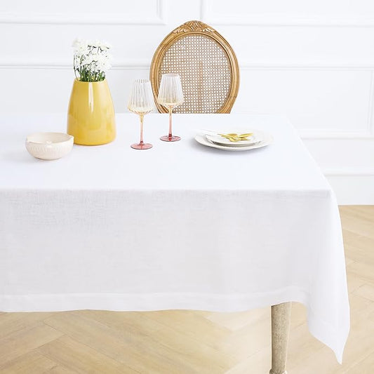 Solino Home White Linen Tablecloth 60 x 60 Inch - 100% Pure Linen Table Cloth - Fete, Machine Washable Tablecloth for Winter, Valentines, Spring, Easter
