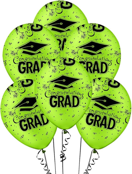 PMU 100 Pcs Lime Green Graduation Balloons Class of 2025 with All-Over Print White Grad Caps-Confetti and Streamers | Graduation Party Supplies | Congratulations Grad Latex Balloons Latex