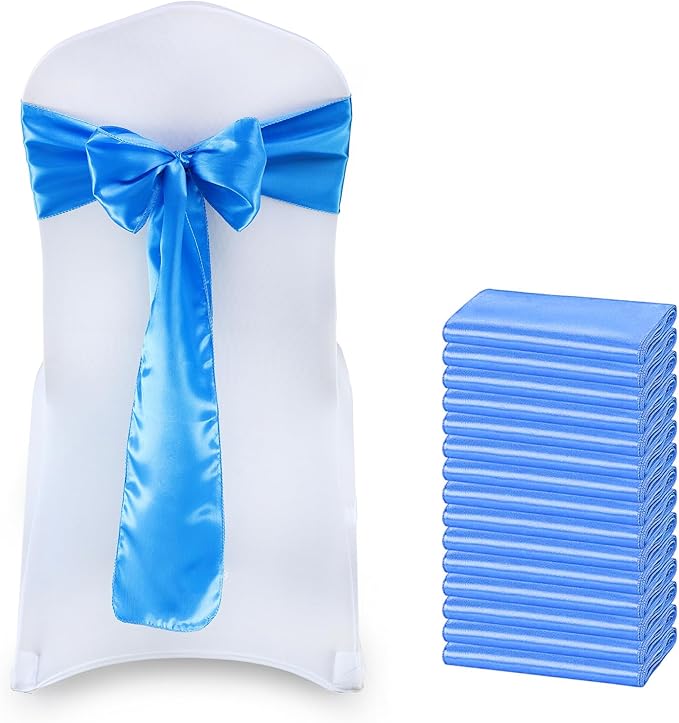 VDS Satin Chair Sashes Chair Cover Back Tie Sateen Bows Ribbon for Wedding Birthday Graduation Engagement Ceremony Event Party Banquet Venue Hotel All Dining Chair Decoration (40PC) (Blue)