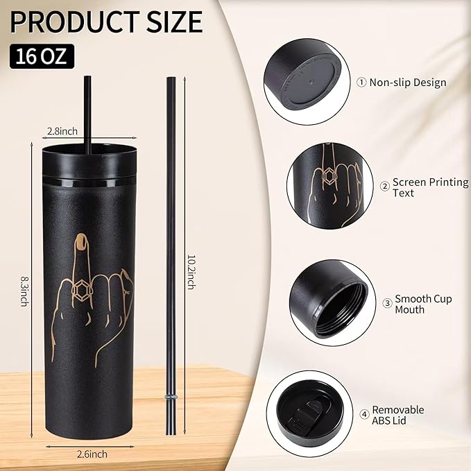 6 Pack Ring Finger Skinny Tumblers| 16 oz Bachelorette Party Cups.Engagement Wedding Gifts.Bridesmaid Proposal Gifts.Bridal Shower Gifts.Bride Bridesmaids Bridal Party Tumblers Cups(Black).