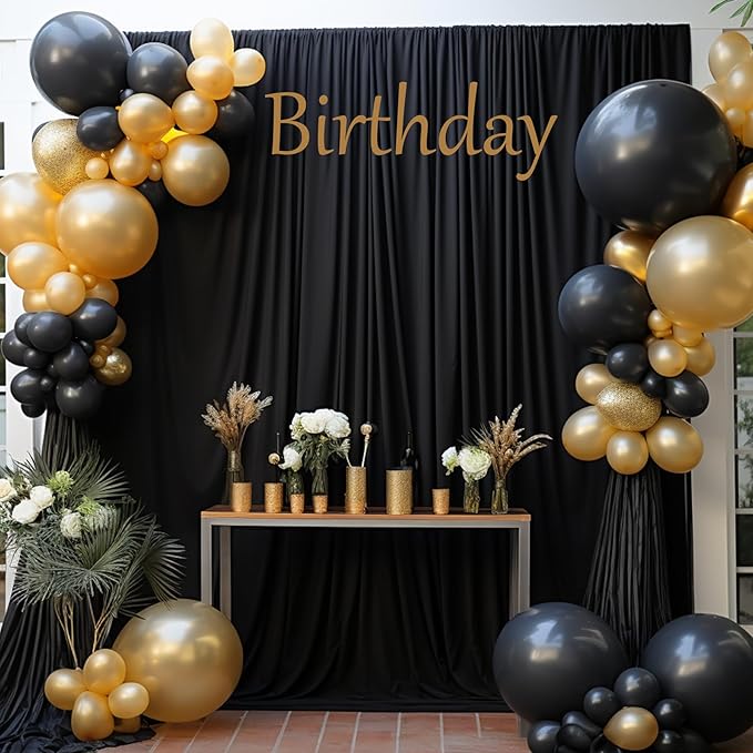 40ftx8ft Wrinkle Free Black Backdrop Curtains for Parties, 8 Panels 5×8ft Soft Silky Polyester Drapes for Backdrop Decor Party Graduation Halloween Wedding Photo Photograhy Stage Background Curtain