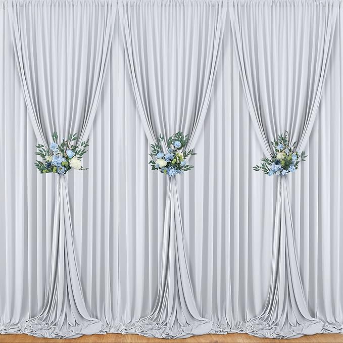 20 ft x 10 ft Wrinkle Free Silver Backdrop Curtain for Parties, Polyester Silver Grey Backdrop Drapes 4 Panels 5x10ft for Baby Shower Photoshoot Engagement Wedding Birthday Photography Background