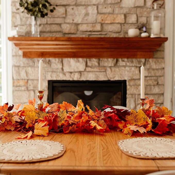CQURE 14 Pack Fall Leaf Garland, Total 82.6Ft Artificial Fall Vines Autumn Garland Fall Maple Leaves Thanksgiving Decor for Home Wedding Fireplace Party