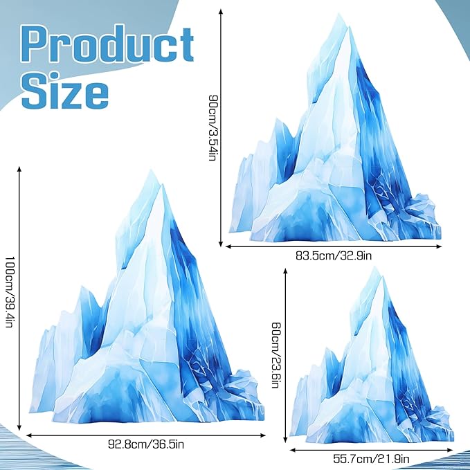 Thyle 3 Pieces Large Winter Iceberg Cardboard 24" 35" 39" Ice Birthday Party Supplies Cutout Standup Photo Booth Prop Backdrop Winter Wonderland Arctic Scene Baby Shower Favors