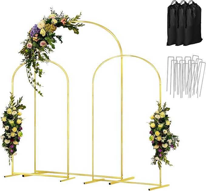 Arch Backdrop Stand Set of 3 Gold Wedding Arches for Ceremony Bridal Arch Stand 7.2FT & 6.6FT & 6FT Garden Arbor Frame for Wedding Birthday Party Baby Shower Photo Booth Background Decor