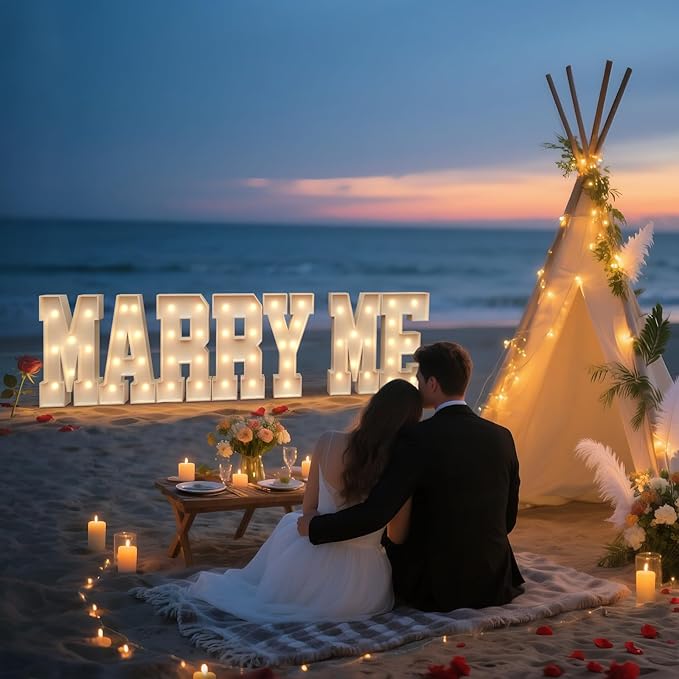 imprsv Marry Me Light-up Letters Sign: Big Will You Marry Me Sign 2.3FT Large Marquee Letters Light up Sign for Wedding Engagement Proposal Party Decorations with 2000 Red Rose Petal Make Romantic