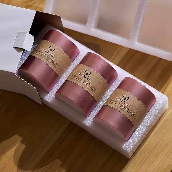 MOZEAL 4" x 10" Extra-Large Rose Gold Pillar Candles (Set of 2), Unscented, Dripless, Smokeless, Long Clean-Burning, Tall 10 inch Large Rose Gold Pillar Candles for New Year's Decor