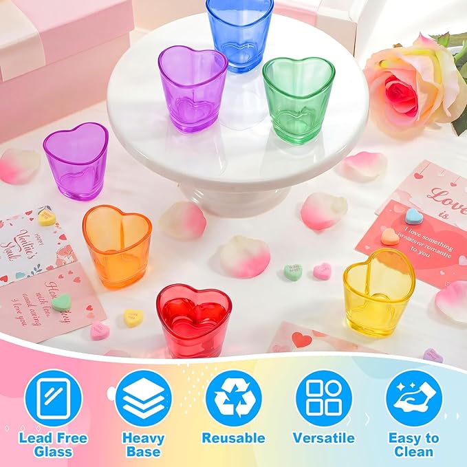 Sabary Valentine's Day Heart Shot Glasses Bulk, 36 Pack 1.5 oz Thick Glass Colorful Shot Glasses for Valentine Galentine Party Supplies, Party Favors, Table Decor