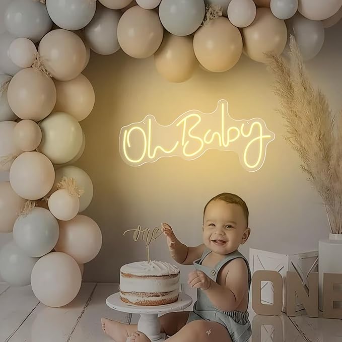 Oh Baby Neon Sign for Backdrop Wall Decor, Baby Shower LED Neon Light for Wall Decor, 19.6×8.6 Inch Large Size, USB Powered for Party Decorations & Night Lighting, Birthday Wedding Bar(Warm White)