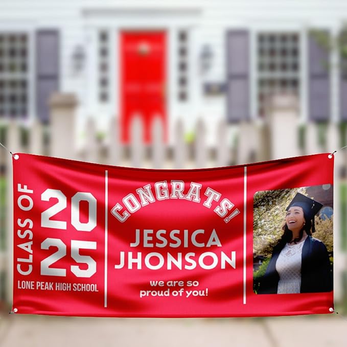 Personalized Graduation Vinyl Banner – Custom Photo & Text | Class of 2025 Banner – Customizable Colors | Indoor & Outdoor Graduation Party Deco