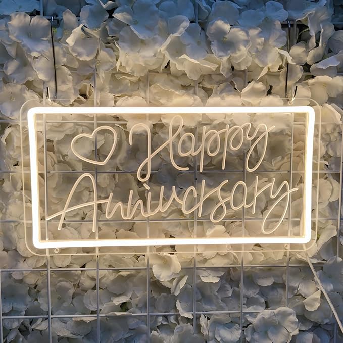 Happy Anniversary Neon Sign,Happy Anniversary Led Signs, Decoration Neon Lights for Bar Pub Christmas, Restaurant, Bedroom Wall Decor Cute Neon Signs Gift Engagement Birthday Wedding Party,SIGNVIA,39*20cm