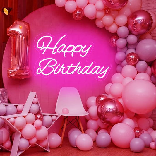 Happy Birthday Neon Sign 16 Inch Reusable LED Light Up with Dimmable ON/OFF Switch for Party Backdrop Decoration and Wall Decor Gifts,Pink(Z-HB01-Pink-16)