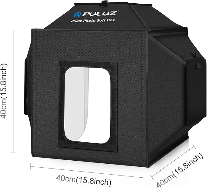 PULUZ Photo Studio Light Box 16'' x 16'' x 16'' Portable Foldable Photo Tent Light Box 24W Professional Studio Shooting Tent Soft Box with Carry Bag and 4 Color Backdrops (Black, Orange, White, Green)