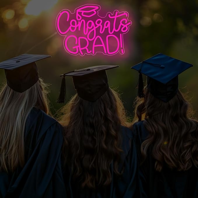 Congrats Grad Neon Sign USB Powered for Prom Party Wall Decor,Pink Grad LED Light Up Sign Adjustable for Prom Night Dorm Class Room Graduation Season Party Backdrop Decoration Gifts for Her