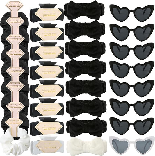 Bridesmaid Scrunchies Proposal Gifts square 4.1inch Bachelorette Hair Claws Clips Girls heart sunglasses headband gift for Wedding Party Favors (White&Black)