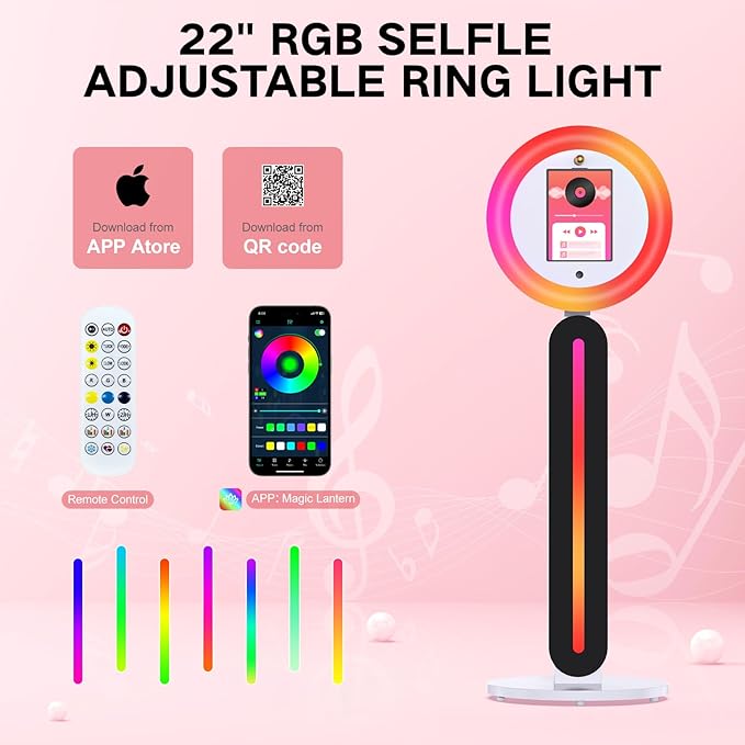 Portable Photo Booth Compatible with I pad Tablets, Free Custom Logo,Photo Booth Machine with Software APP Control,Music Sync,Flight Case,for Parties,Wedding