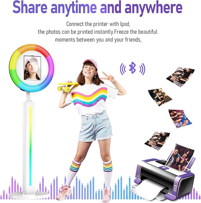 HARZHI Portable Photo Booth Compatible with Ipad, Photo Booth Shell Stand Stand Provide Chacktok Photo Booth Software for Party and Wedding, Free Custom Logo, Flight Case (Light Bar+White)