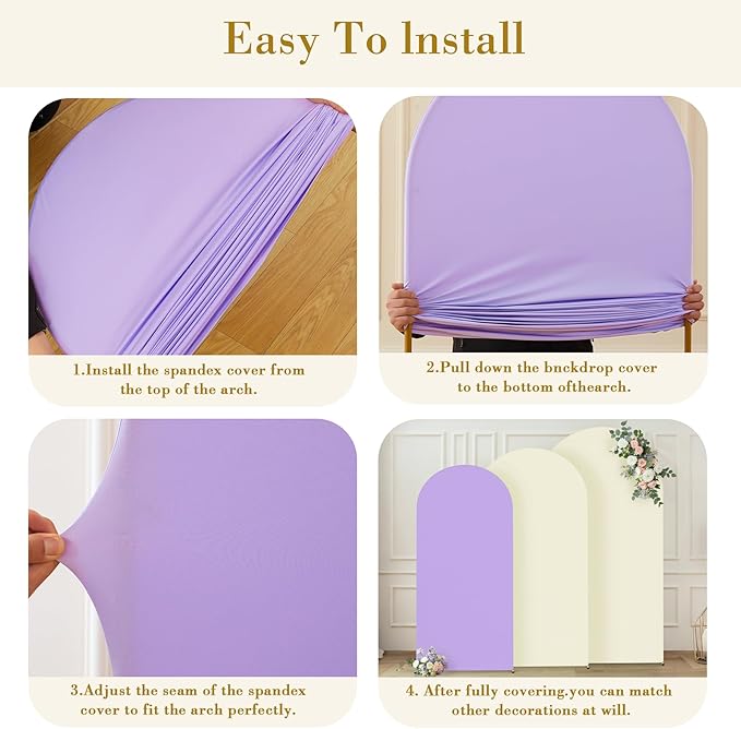 Beige and Purple Arch Cover 3 Set-6FT, 5FT, 4FT Arch Backdrop Cover Spandex Fitted 2- Color Fabric Stand Covers for Baby Shower Birthday Party Wedding Bridal Shower Photo Background Decorations