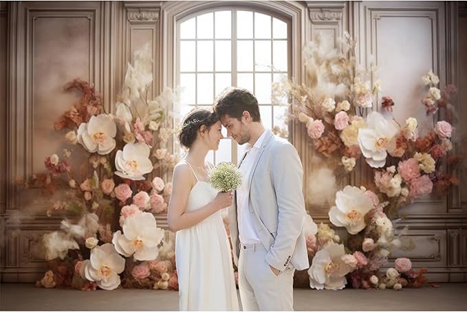European Style Interior Room Backdrop 12x10ft Art Oil Painting Flowers French Window Photography Background Birthday Bridal Shower Women Girl Home Room Office Decor Banner Photo Studio Props