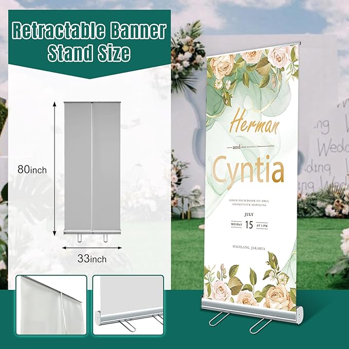 Custom Retractable Banner Stand for Business, Roll Up Banner Holder with Carry Bag, Vertical Banner Stand, Customizable Sign with Stand for Indoor Outdoor Display, Advertising,Birthday & Party-31.5"