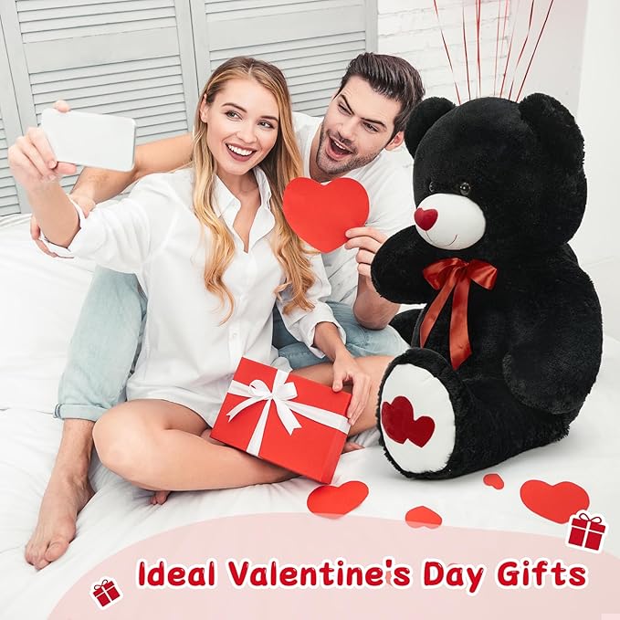 Tezituor Large Teddy Bear Stuffed Animal 47" - Big Teddy Bear with Love Red Heart - Giant Stuffed Bear Plush Toys for Kid Christmas Birthday - Valentines Bear Gift for Girlfriend, Black