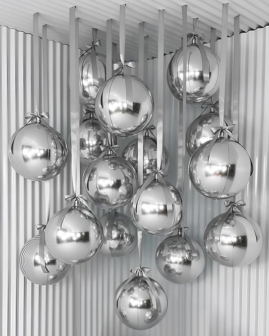 Jenaai 30 Set Round Foil Balloons Bulk 22 Inch 4d Metallic Giant Balloons Set with Satin Bows Ribbon for Ceiling Holiday Ornaments New Year Birthday Wedding Party Decoration(Silver)