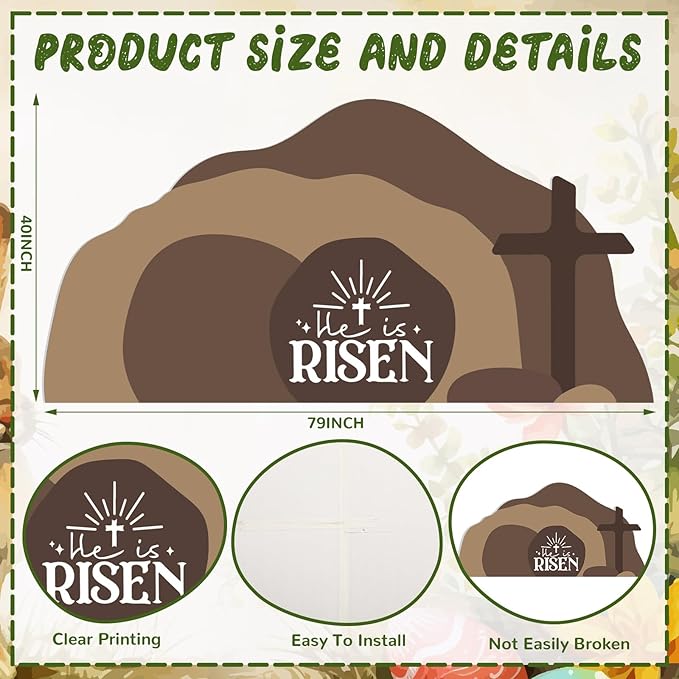 Teling Empty Tomb Easter Scene and Cross Decoration Easter Resurrection Scene Cardboard Stand up Jesus Nativity Cross Decor He Is Risen Cardboard Decor for Religious Home Office Christian Gifts