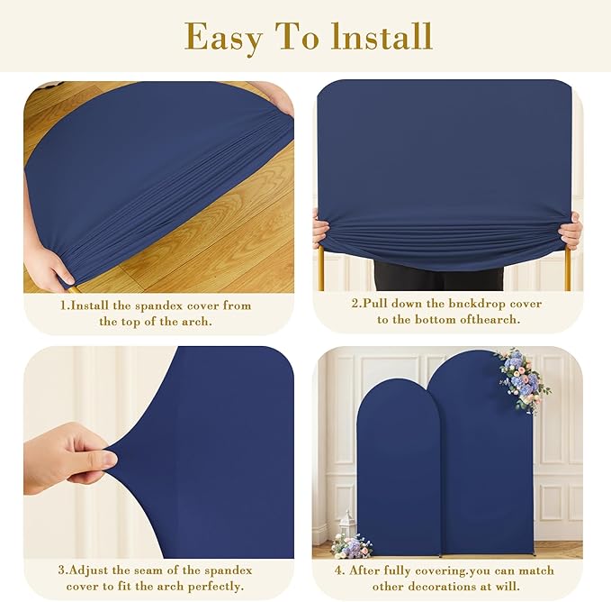 Navy Blue Arch Backdrop Cover Set of 2 Spandex 7.2 and 6ft Arch Covers Stretchy Backdrop Wedding Balloon Arch Stand Covers for Birthday Party Baby Shower Bridal Shower Banquet Photo Arches Background