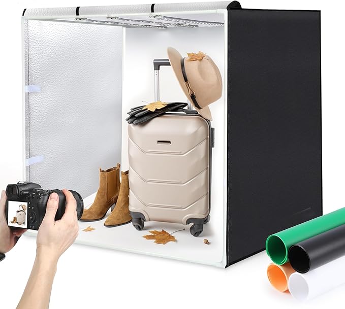 PULUZ Large Photography Light Box, 32"x32" Photo Studio Box, Portable Shooting Tent with 3 Stepless Dimming Light Panel, Professional Photo Booth with 4 Color Backdrops for Product Photography