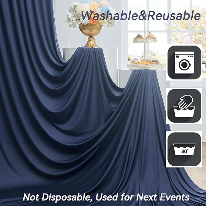 20ft x 15ft Navy Blue Wrinkle Free Backdrop Curtains for Parties,Silky Polyester Fabric Wedding Ceiling Drapes, 4 Panels 15ft Photo Back Drop Drapes for Baby Shower Photography Stage Background Cloth