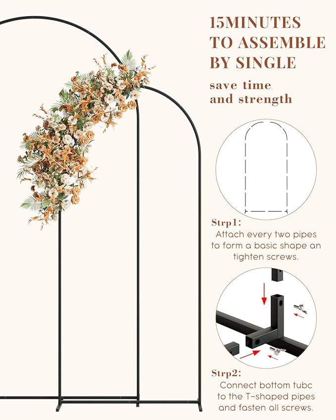 Wedding Arch, Metal Arch Backdrop Stand, Balloon Arch Stand Wedding Frame for Ceremony Decoration (Black, 7.2FT, 6FT Arch Backdrop)
